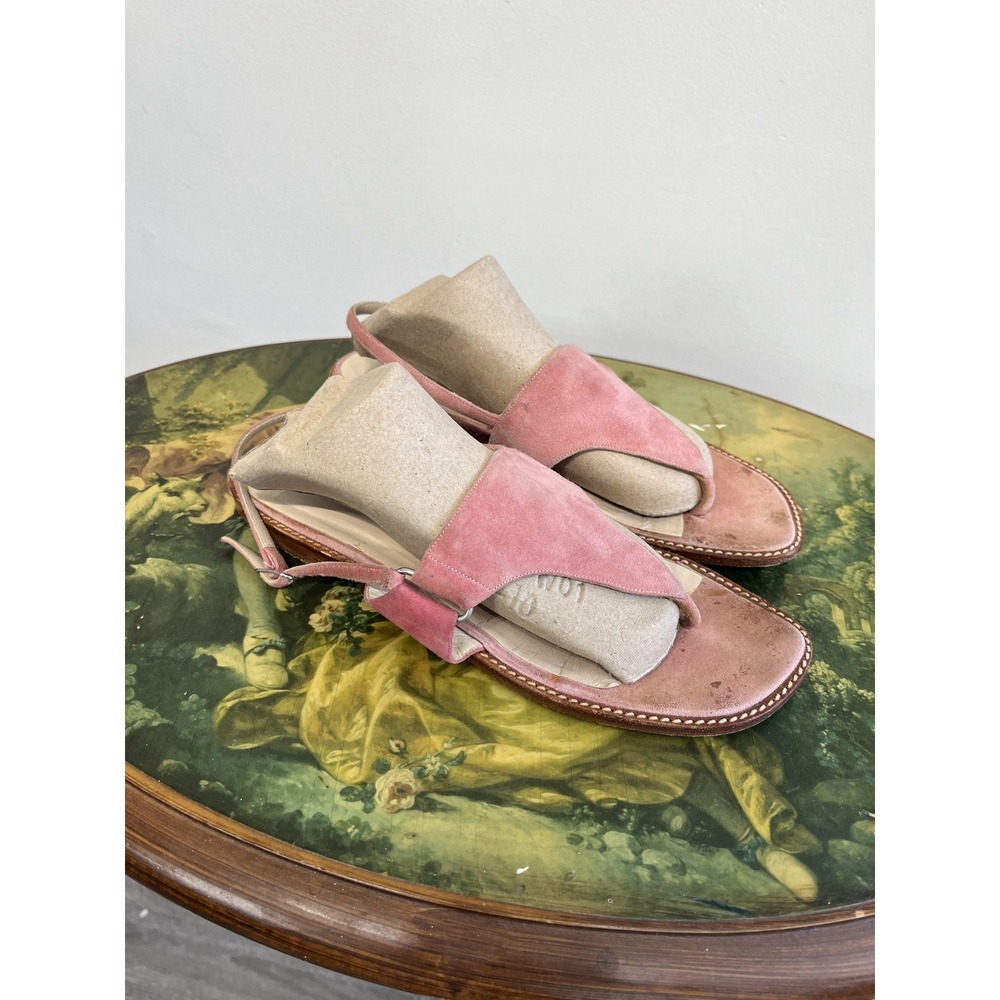Manolo Blahnik Vintage Pink Suede Slingback Thong Sandals Size 37.5
